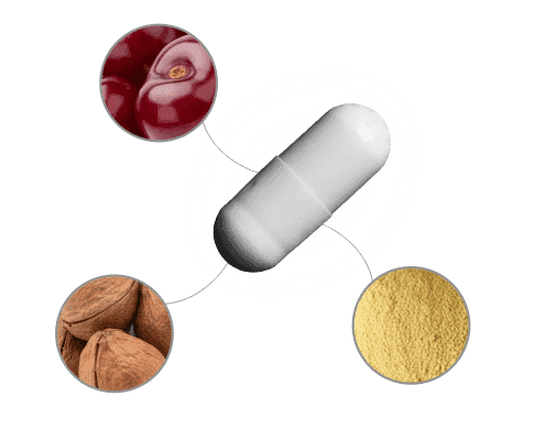 TrueDose capsule with tart cherry, terminalia, and quercetin ingredient sources