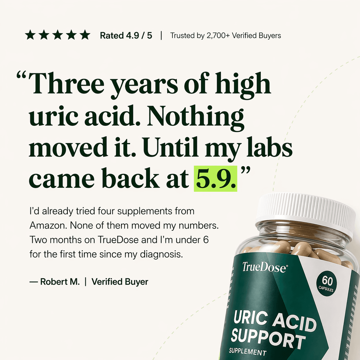 Customer-submitted TrueDose bottle photo on a countertop